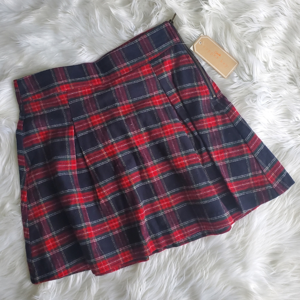 Junior Copper Key Plaid Skirt